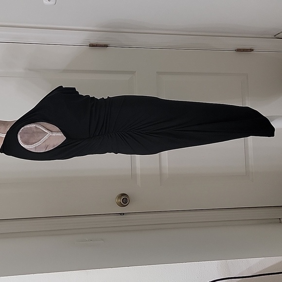 Ronni Nicole, Size 8 Little Black Dress, Draped Neckline Ruched Side Midi Length - Picture 3 of 15